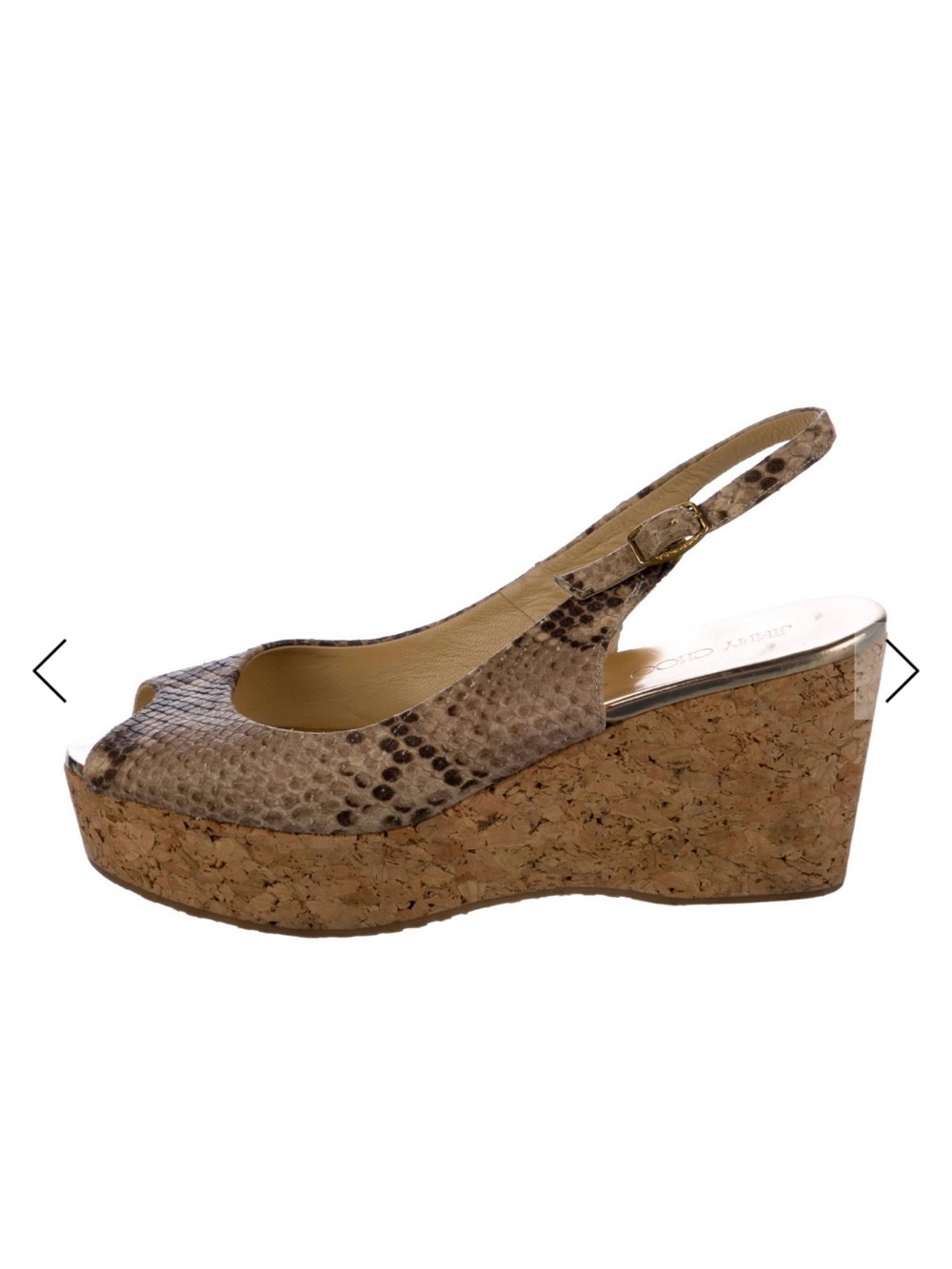 Jimmy Choo Snakeskin Wedge Slingback Heels | Luxury Peep Toe Platform Sandals - Picture 3 of 6